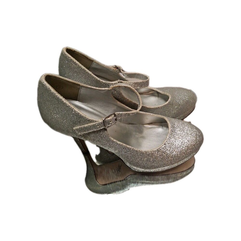Silver Glitter Stiletto Heels Size 7